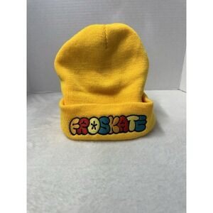 FroSkate Yellow Satin Lined Cuffed Beanie Embroidered Logo Chicago Skateboarding
